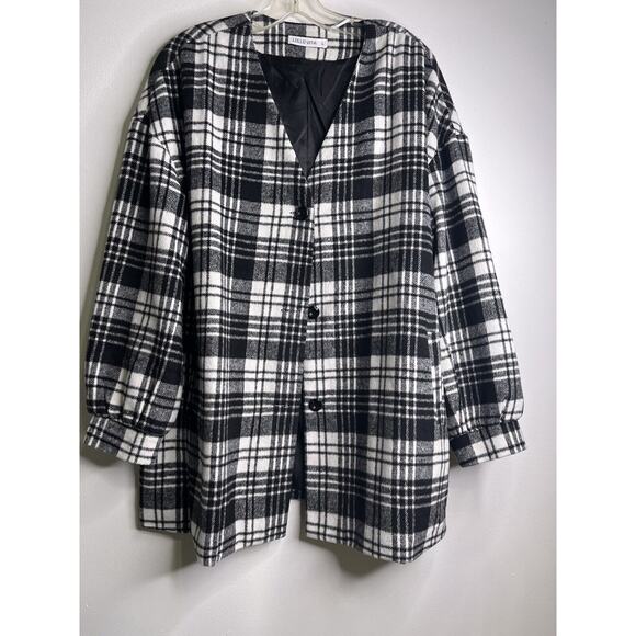 Lollo Vita Lined Button up Blazer Jacket Shacket Large Black Plaid Pockets - Picture 1 of 9